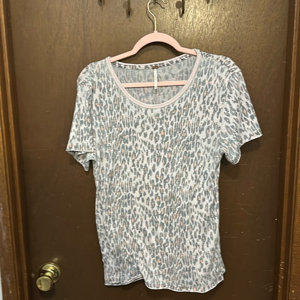 EUC Free People Sheer Pink Print Shirt Size XS
